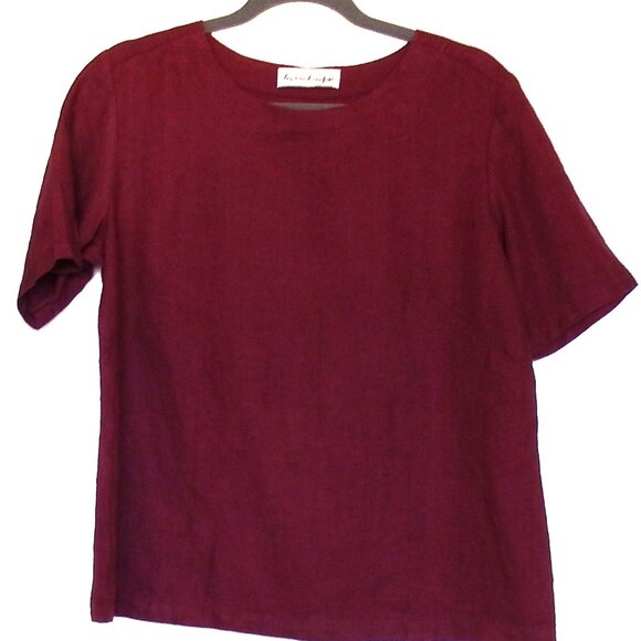 Custom Etsy Linen Top, Made in Lithuania, MEDIUM, Short Sleeve, Burgundy - Picture 3 of 6